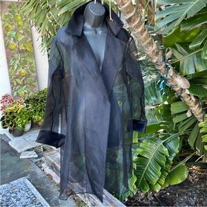 90s/Y2K vintage unique caché Sheer Black organza mesh transparent coat duster